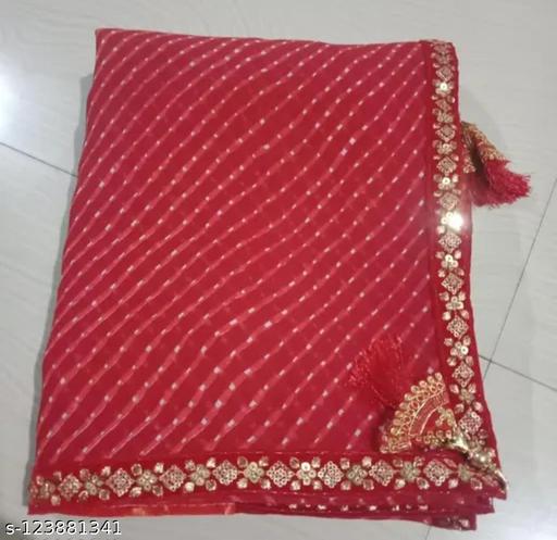 Lehariya georgette red Tassels and Latkans Saree with blouse