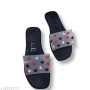 Latest heart printed attractive Black slippers