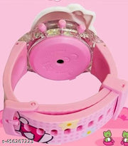 Trendy Pink Colour Kitty Cartoon Musical n Disco Light Digital Watch for Kids Girls