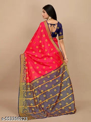 Exquisit women’s soft Banarasi Silk saree (Gajri color) with Golden Polka Dots and Blouse Piece (Gajari  color).