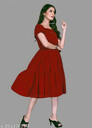 Women's "Rayon" Fashionable Flared "Stylish Kurti" (Maroon Dress)