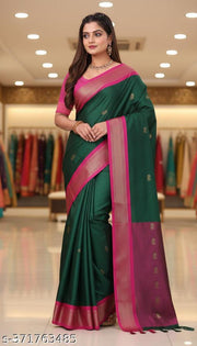 Paithani Cotton Silk Saree With Contrast Pallu And Contrast Blouse With Zari Butta