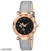 New Dial Leaf Leather Belt Girls Analog Watch