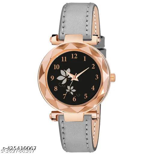 New Dial Leaf Leather Belt Girls Analog Watch