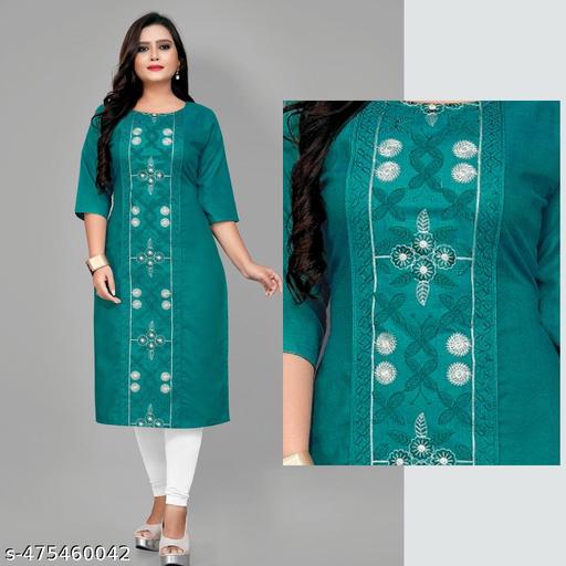 Women's Embroidered Plus Size Teal Kurta
