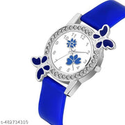 Diamond-Studded Flower Design Dial Analog Watch with Red PU Strap for Girls & Women (Pack of 1)