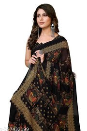 Women's Trendy Printed Georgette Saree with Blouse Material