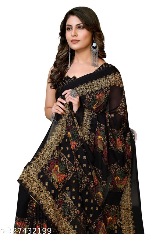 Women's Trendy Printed Georgette Saree with Blouse Material