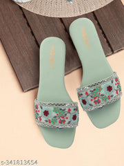 Women's Premium Floral Embroidered Toe Ring Flats for Women | Designer Open Toe Slip-On Casual & Party Wear Footwear