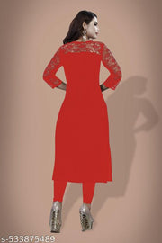 Casual American Crepe And Rasal Net Round Neck 3/4 Sleeves Stylish Pack Of 2 Kurtis For Womans (45"Inches)