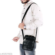 Zerus Stylish Black PU Leather Sling Bag For Men with Multiple Zipper Compartments Ideal for Travel & Daily Use Side Bag