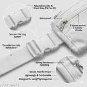 Ahram Ihram Ehram Belt for Men Hajj & Umrah | White Waterproof Polyester Waist Belt | Adjustable 28–45 Inch | 2 Zipper Pockets | Al-Harmain