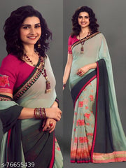 Half and half Georgette Grey Lace border Saree With Blouse