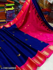 Traditional Design Paithani Sico Silk Saree with running blouse piece ( Navy & Rani )