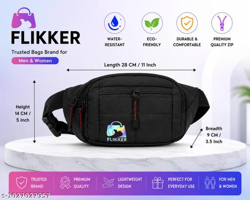 Flikker: Stylish Unisex Polyester Kawar Yatra Waist Bag | Water-Resistant Crossbody Chest Bag Trendy Side Bag  for Boys Belt Bag Girls Unisex Crossbody Wallet Purse Small Wallet Pouch Fanny Pack Swag Bag for Man Hip Bag (Black, Pack of: 1)