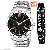 Black Watch With King Bracelet King Bracelet Designer Strap Stylish Sport Look Boys watch for men Analog Watch - For Boys