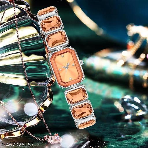 M3 Trader Rectangle Gems Steel Band Watch for Women