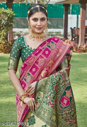 Riddhi Siddhii Creation Woven Kanjivaram Pink soft cotton Saree With Twirling Blouse Piece