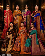 Kanooda Prints Fancy Mysore Silk Printed Saree(Pack Of 7)
