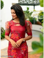 Organza Fabric Flower Print Kurtis,