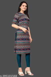 Women Crepe Fabric Printed Straight Kurti, Size -S, M, L, XL, XXL, 2XL, XXXL, 3XL, 4XL, 5XL,6XL,7XL,8XL,9XL,10XL ( New Arrival New Design Fashionable Kurti )