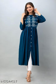 PJ KURTI WOMENS RAYON MOR STYLE STRAIGHT EMBROIDERED KURTI