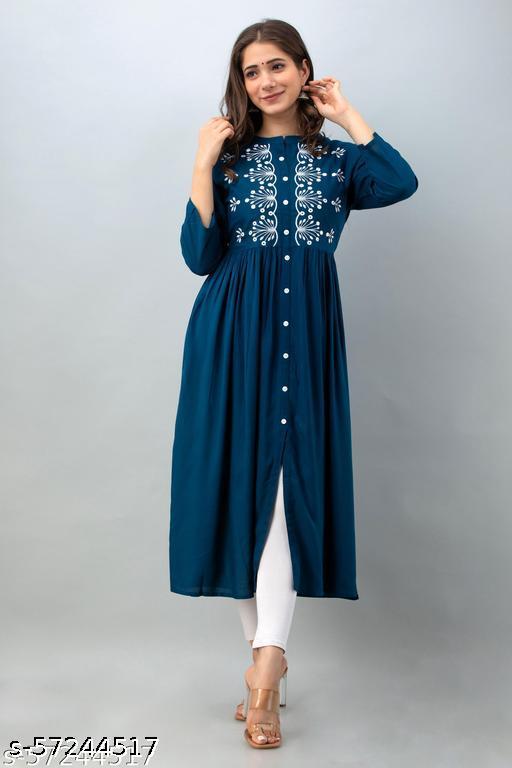 PJ KURTI WOMENS RAYON MOR STYLE STRAIGHT EMBROIDERED KURTI