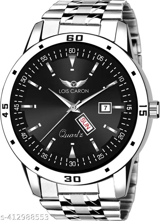 LOIS CARON LCS-8320 Stylish Trending Working Day and Date Series Stainless steel Chain for Boys & Men's Analog Watch