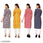 Polyster/Crepe fabric-Women Printed Straight Kurti Combo of 4