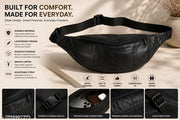 Stylish Black Leather Waist Bag / Crossbody Sling Bag