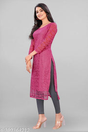 Elegant Net Fabric Embroidered Kurta for Women