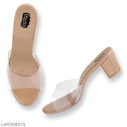 Taydol Women Fancy medium Block Heel synthetic pvc sole open Toe western-embellished slip-on Transparent Beige Sandal (53)