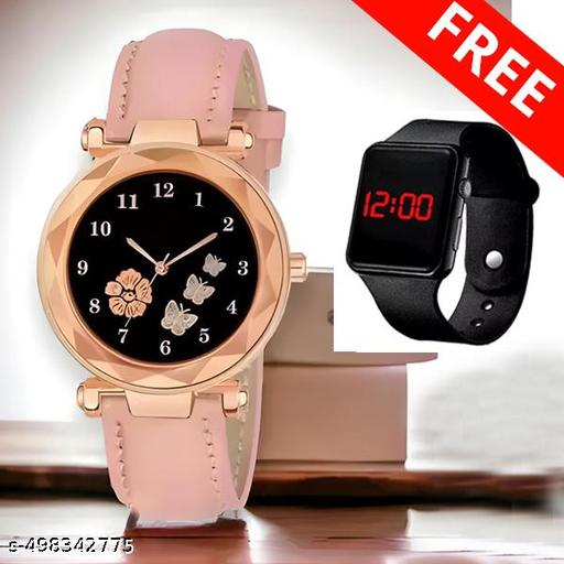 women watch combo Best Quality Unique Flower Designer Leather Belt Analog and smartwatch for girls stylish girl watch