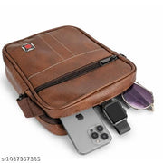 IdealBags (1) Three Pocket Premium PU Leather Small Side Bag for Men | Crossbody Messenger Bag