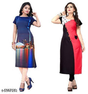 Polyster/Crepe fabric-Women's Printed Kurti Combo of 2