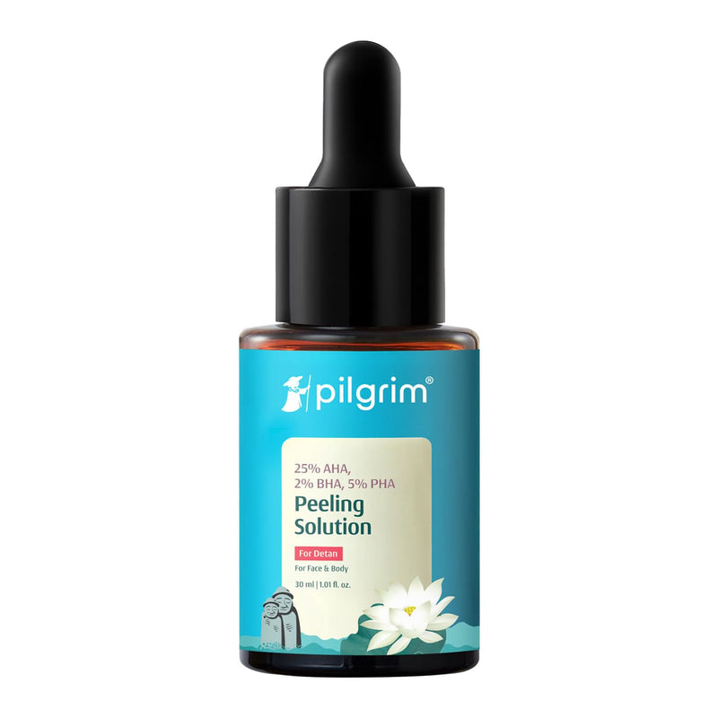Pilgrim 25% AHA + 2% BHA + 5% PHA Peeling Solution For Tan Removal - 30ml |10-Minute Facial At Home | Advanced Exfoliating Peel for Brighter & Smoother Skin, Pore Cleansing | For All Skin Type