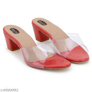 Taydol Women Fancy medium Block Heel synthetic pvc sole open Toe western-embellished slip-on Transparent Peach Sandal (53)