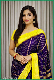 NavSarjan Silk printed saree with pallu blouse and lace