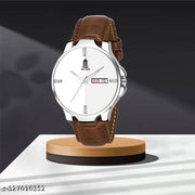 Light House Analog Watch for Men & Boys | Silver Dial with Day & Date | Leather Strap | Stylish Daily Wear Watch