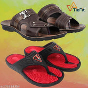 TieFit Men's Accupressure Non-Slip Slippers & TieFit Men's Thong Slipper Combo Pair Of 2
