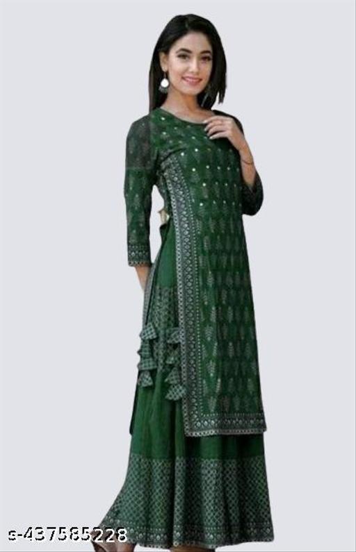 Double Layer Viscous Foil Print Kurti For Women