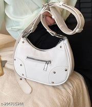Wide Strap Studded Decor White Hobo Bag