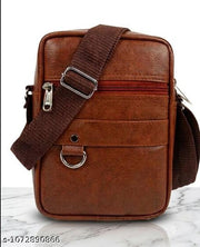 BAGVERSE TAN Premium PU Leather Mini Sling Bag for Men | Cross Body Travel Side Bag | Adjustable Detachable Strap | Multi Pocket Casual Shoulder Bag | Black