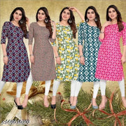 Polyster/Crepe fabric-Women Printed Kurti (Combo Of 5)