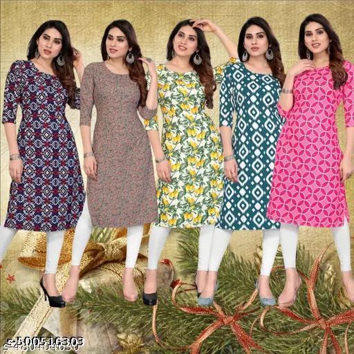 Polyster/Crepe fabric-Women Printed Kurti (Combo Of 5)