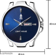 Light House Analog Watch for Men & Boys | Blue Dial with Day & Date | Leather Strap | Stylish Daily Wear Watch