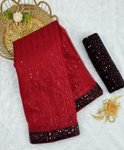 Women's Elegant Sequins Saree  and Matching Blouse Piece | Designer Party Wear Fancy Saree
