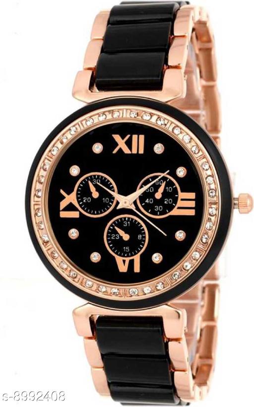 Bolun Black Rosegold Crono With Studed Diamond 001 Analog Women Watch