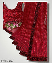 Women's Elegant Sequins Saree  and Matching Blouse Piece | Designer Party Wear Fancy Saree