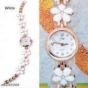 Flower Pattern Analogue Women's or Girls Watch (Rose Gold White)